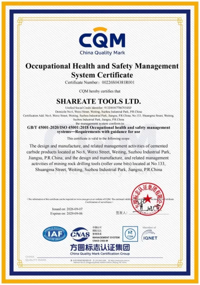ISO 45001:2018 occupational health and safety management system certificate issued to SHAREATE TOOLS LTD.